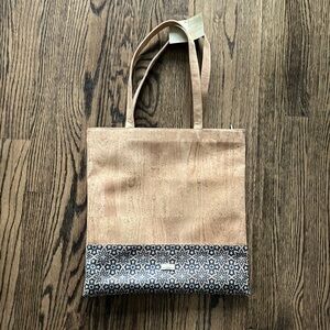 House of Cork, Portugal, 14 x 14” cork tote bag with blue pattern